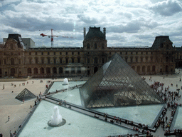 The Louvre Pyramid at the Cour Napoleon courtyard, and the Sully Wing of the Louvre Museum, viewed from the Second Floor of the Richelieu Wing of the Louvre Museum