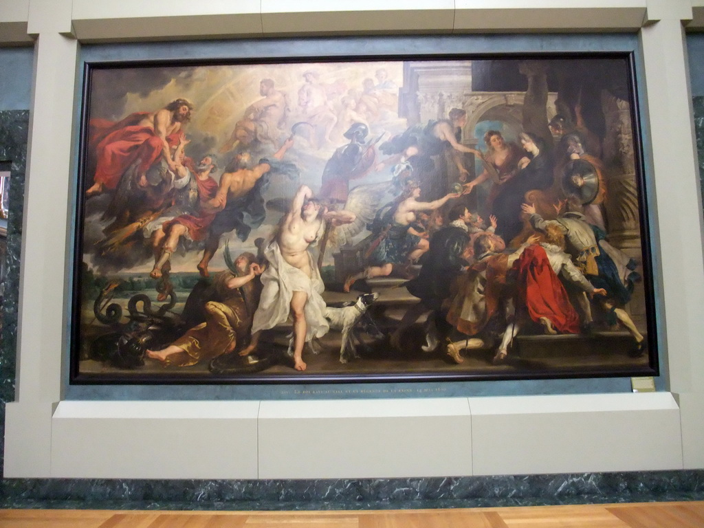 Painting `The Apotheosis of Henry IV and the Proclamation of the Regency of Marie de Medicis` by Peter Paul Rubens, in the Galerie Médicis on the Second Floor of the Richelieu Wing of the Louvre Museum