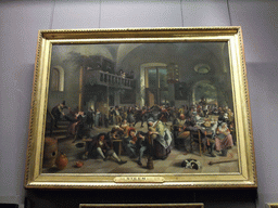 Painting `Fête in a Tavern` by Jan Steen, on the Second Floor of the Richelieu Wing of the Louvre Museum