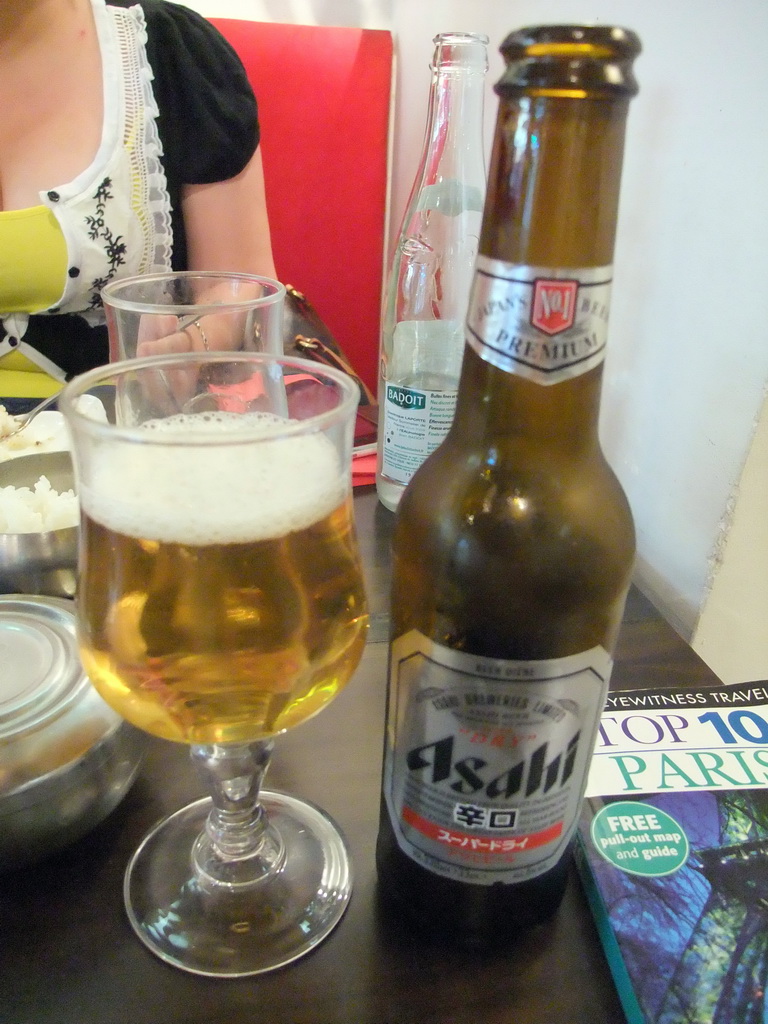 Asahi beer in the Korean restaurant `Seoul Opéra` in the Rue Danielle Casanova street