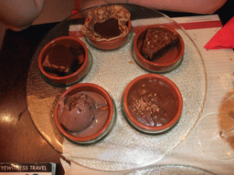 Chocolate desserts in our dinner restaurant `Hippopotamus` in the Boulevard des Capucines