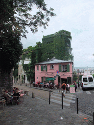 The restaurant `La Maison Rose` in the Rue de l`Abreuvoir street on the Montmartre hill