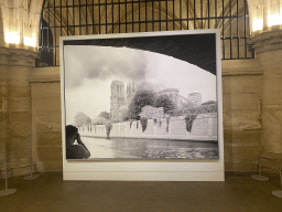 Photograph of the burning Cathedral Notre Dame de Paris, at the Hall of the Men-at-arms at the Conciergerie building