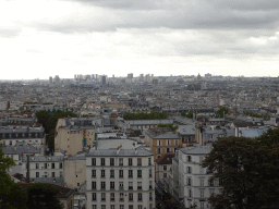 The city center with the Centre Georges Pompidou, Cathedral Notre Dame de Paris and the Panthéon, viewed from the viewing point at the Square Louise Michel