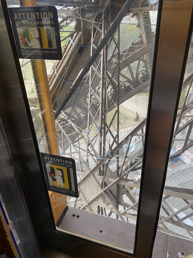 The Jardin de la Tour Eiffel garden, viewed from the elevator from the Ground Floor to the Second Floor of the Eiffel Tower