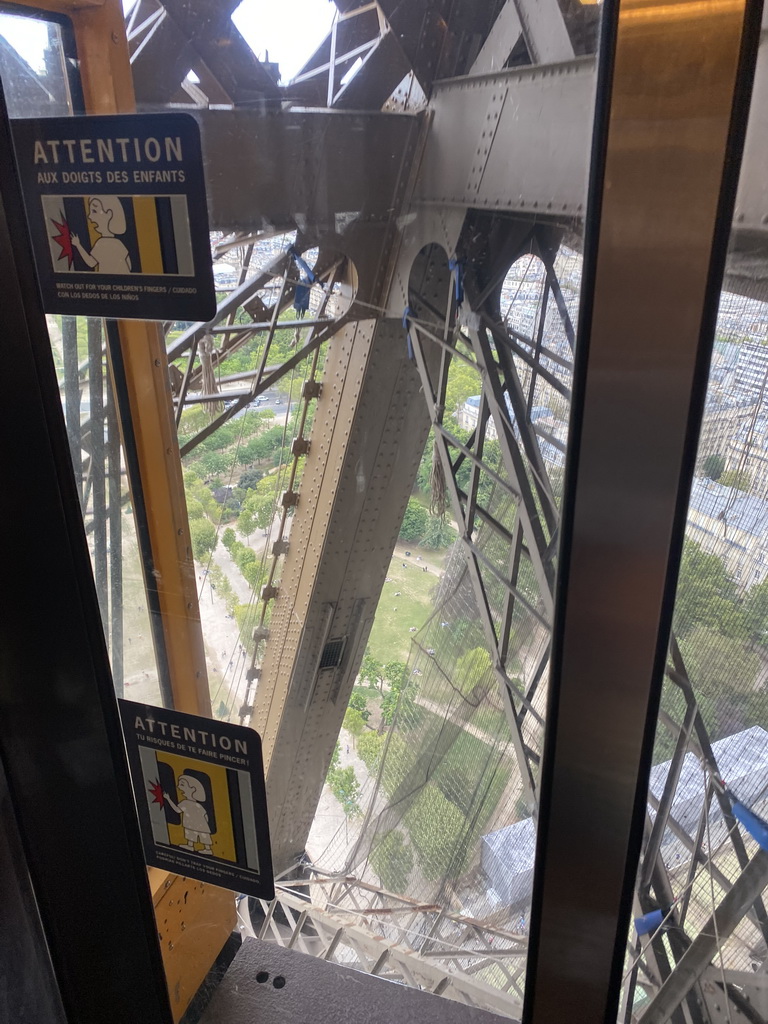 The Jardin de la Tour Eiffel garden, viewed from the elevator from the Ground Floor to the Second Floor of the Eiffel Tower