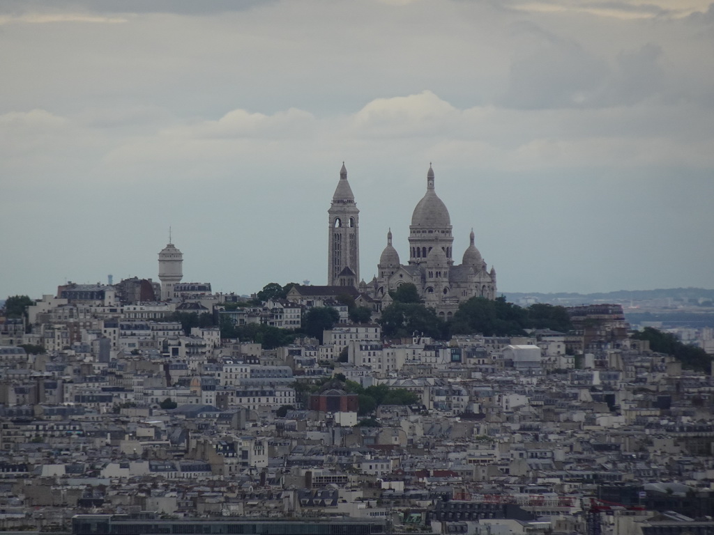 The Montmartre hill with the Basilique du Sacré-Coeur church, viewed from the Second Floor of the Eiffel Tower