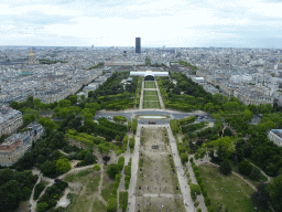 The Jardin de la Tour Eiffel garden, the Champ de Mars park, the Grand Palais Éphémère exhibition hall, the Tour Montparnasse tower and the Hôtel des Invalides, viewed from the Second Floor of the Eiffel Tower