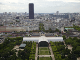 The Champ de Mars park, the Grand Palais Éphémère exhibition hall and the Tour Montparnasse tower, viewed from the Second Floor of the Eiffel Tower