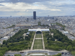 The Champ de Mars park, the Grand Palais Éphémère exhibition hall and the Tour Montparnasse tower, viewed from the Second Floor of the Eiffel Tower