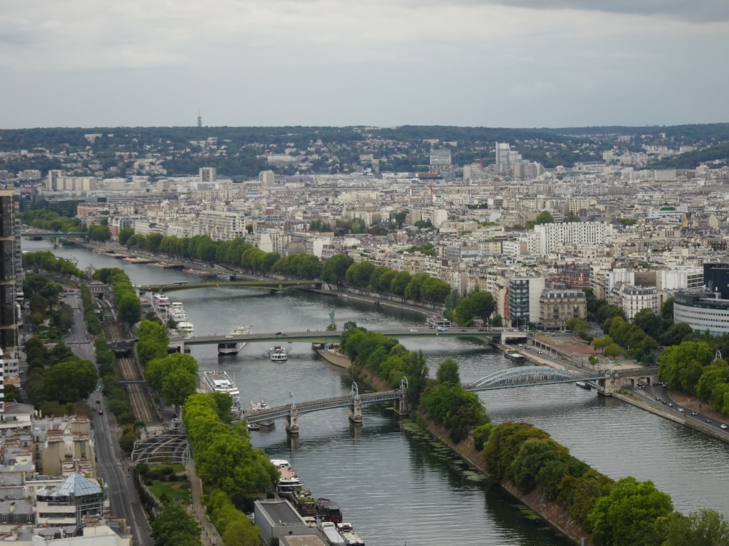 The Île aux Cygnes island in the Seine river, viewed from the Second Floor of the Eiffel Tower