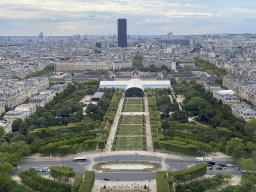 The Champ de Mars park, the Grand Palais Éphémère exhibition hall and the Tour Montparnasse tower, viewed from the Second Floor of the Eiffel Tower