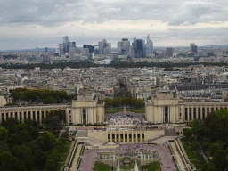 The Jardins du Trocadéro gardens, the Palais de Chaillot palace, the Bois de Boulogne park with the Louis Vuitton Foundation museum and the La Défense district with the Grande Arche de la Défense building, viewed from the Second Floor of the Eiffel Tower