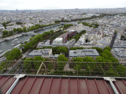 The Passerelle Debilly and Pont de l`Alma bridges over the Seine river, the Cathédrale de la Sainte-Trinité de Paris cathedral, the Tribunal de Paris courthouse and the Montmartre hill with the Basilique du Sacré-Coeur church, viewed from the Second Floor of the Eiffel Tower