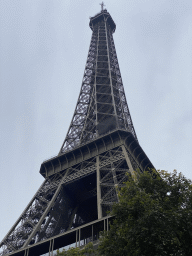 The northeast side of the Eiffel Tower, viewed from the Jardin de la Tour Eiffel garden