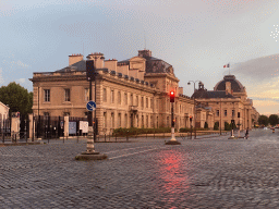 North side of the Military School at the Place Joffre square, viewed from the Place de l`École Militaire square, at sunset