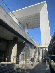 Front of the Grande Arche de la Défense building at the Parvis de la Défense square, viewed from the entrance of the La Défense railway station