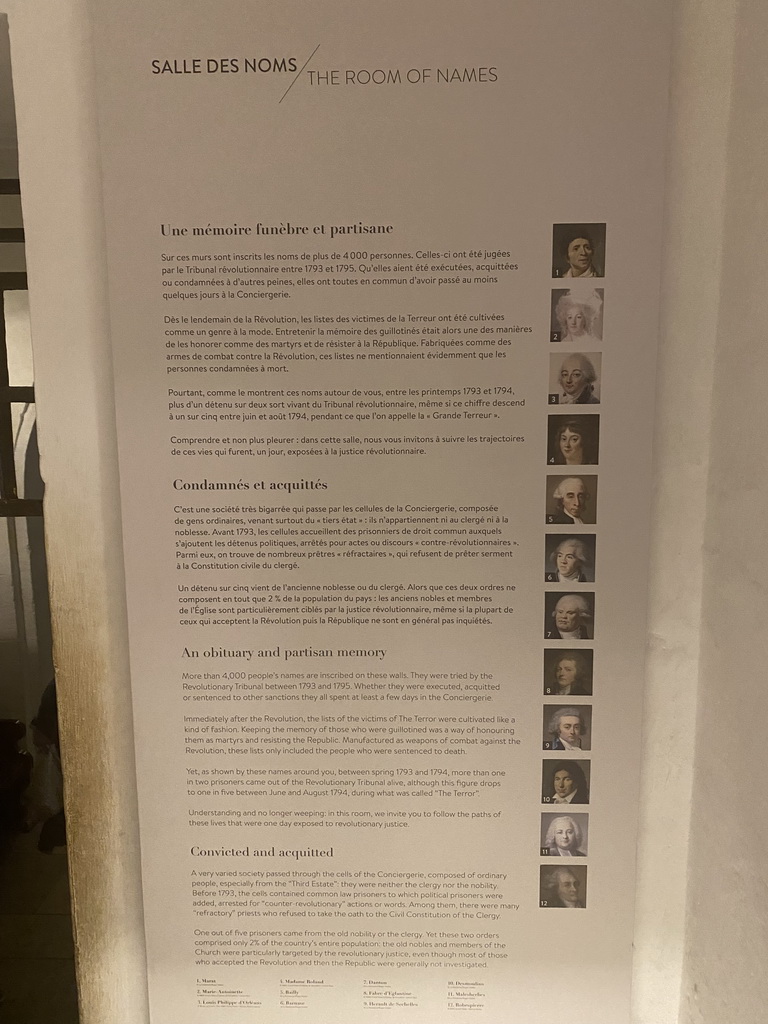 Information on the Room of Names at the Conciergerie building
