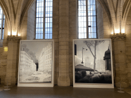 Photographs of the burning Cathedral Notre Dame de Paris, at the Hall of the Men-at-arms at the Conciergerie building