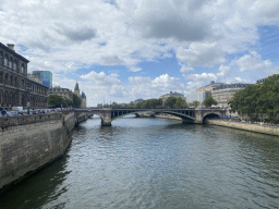 The Pont Notre-Dame bridge over the Seine river, viewed from the Pont d`Arcole bridge