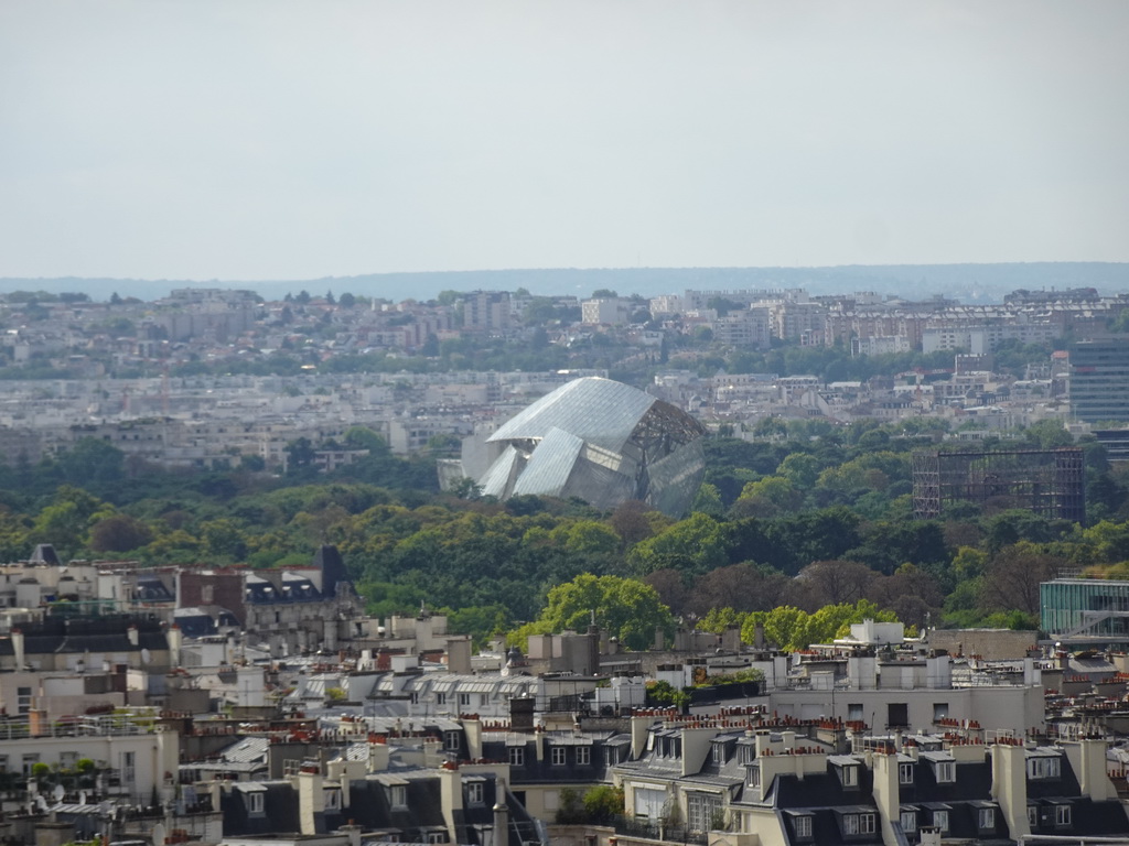 The Louis Vuitton Foundation museum at the Bois de Boulogne park, viewed from the roof of the Arc de Triomphe