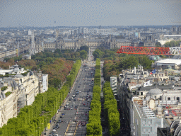 The Avenue des Champs-Élysées, the Place de la Concorde square with the Luxor Obelisk and the Louvre Museum, viewed from the roof of the Arc de Triomphe