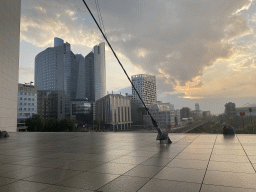 Skyscrapers at the west side of the La Défense district, viewed from below the Grande Arche de la Défense building, at sunset