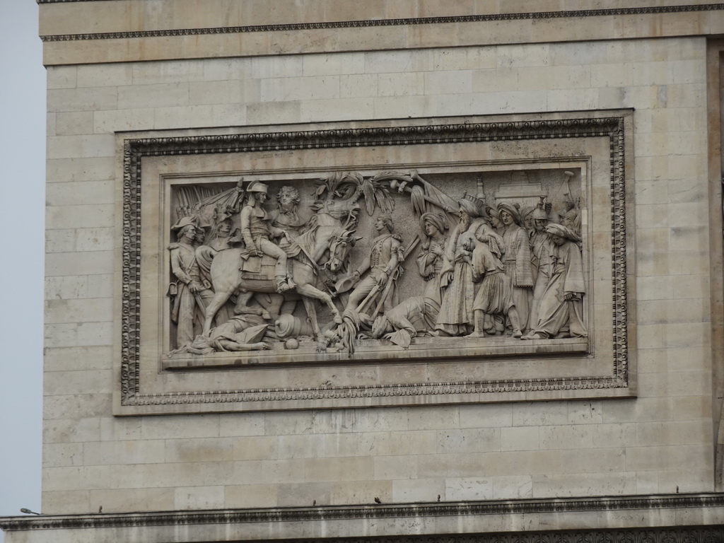 Relief `La bataille d`Aboukir` at the southeast side of the Arc de Triomphe, viewed from the Avenue des Champs-Élysées