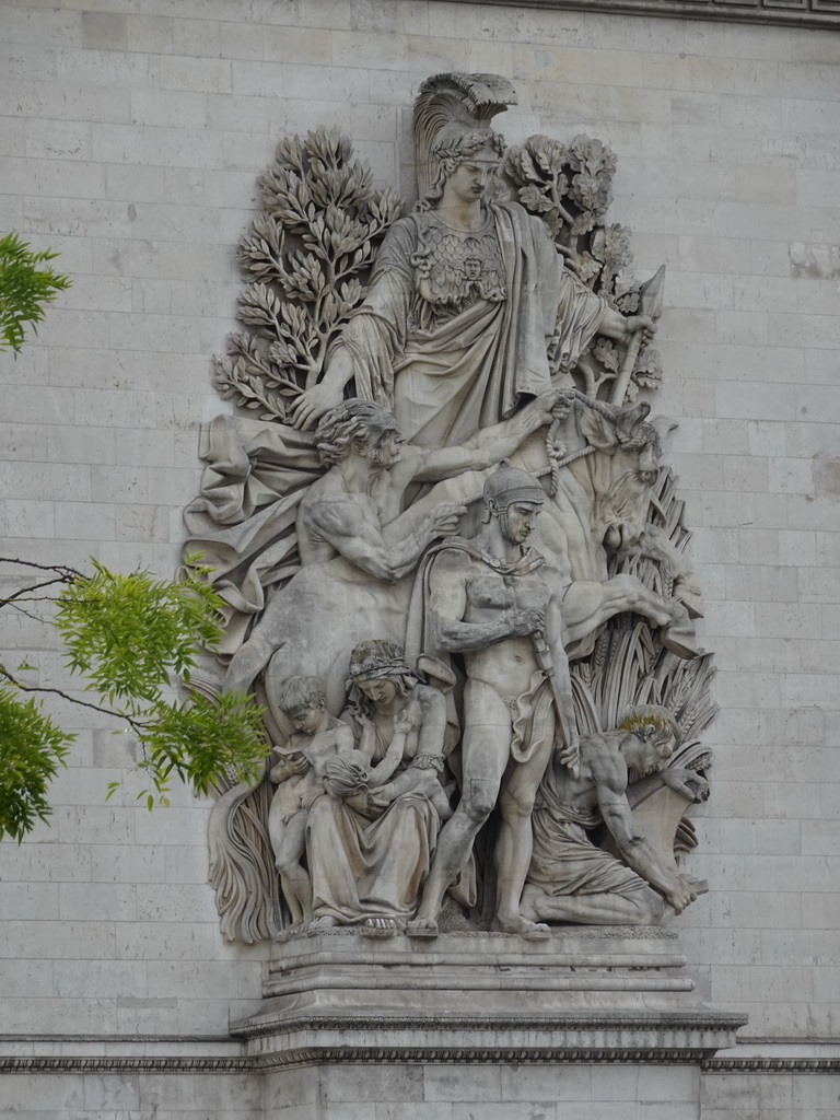 Relief `La Paix de 1815` at the northwest side of the Arc de Triomphe, viewed from the Avenue Carnot