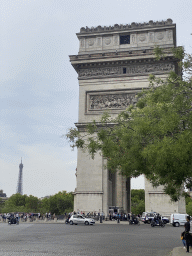 The north side of the Arc de Triomphe at the Place Charles de Gaulle square and the Eiffel Tower, viewed from the Avenue de Wagram