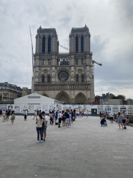 The Parvis Notre Dame - Place Jean-Paul II square with the front of the Cathedral Notre Dame de Paris, under renovation