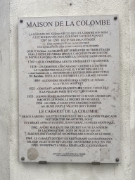 Information on the Maison de la Colombe house at the front of the Les Deux Colombes restaurant at the Rue de la Colombe street