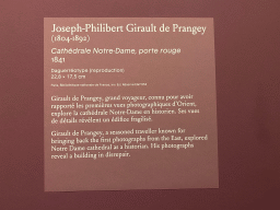 Explanation on the old photograph of a gate of the Cathedral Notre Dame de Paris by Joseph-Philibert Girault de Prangey at the Archaeological Crypt of the Île de la Cité