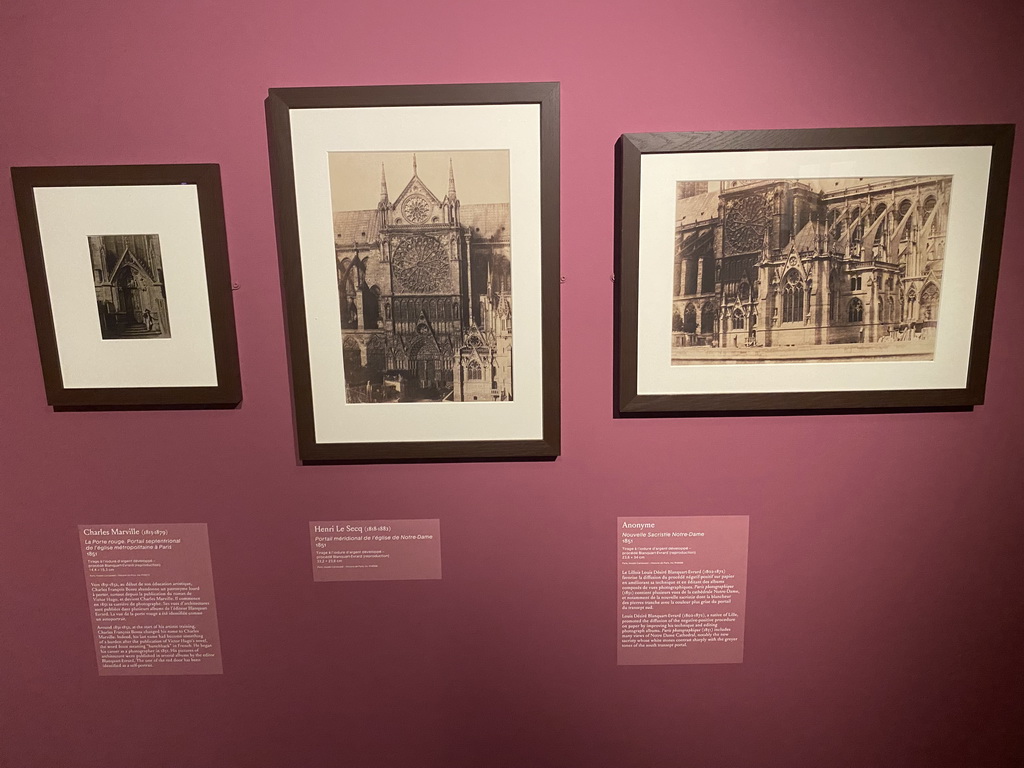 Old photographs of the Cathedral Notre Dame de Paris at the Archaeological Crypt of the Île de la Cité, with explanation