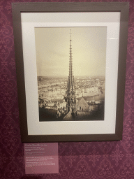 Old photograph of the spire of the Cathedral Notre Dame de Paris by Charles Marville at the Archaeological Crypt of the Île de la Cité, with explanation