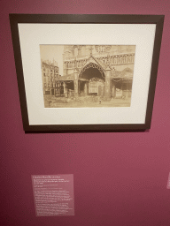 Old photograph of the facade of the Cathedral Notre Dame de Paris by Charles Marville at the Archaeological Crypt of the Île de la Cité, with explanation