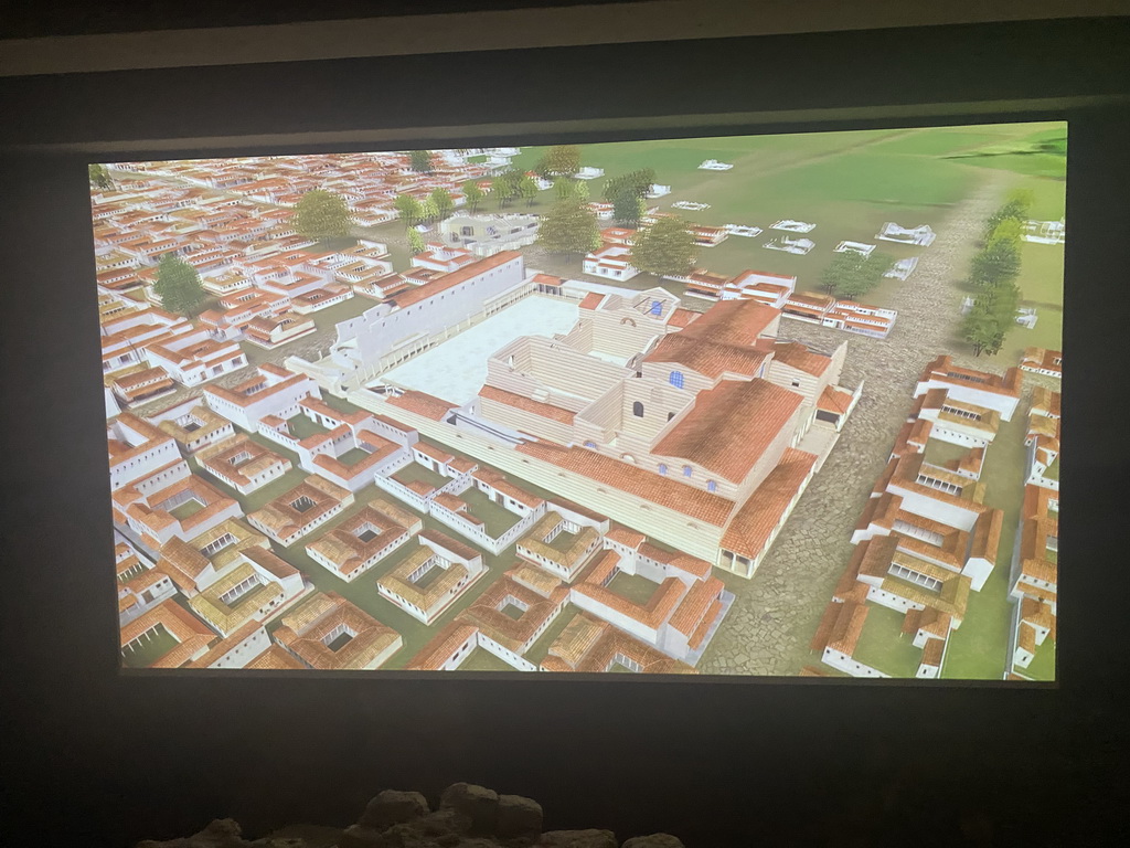 Screen with a movie about the Roman bath houses at Île de la Cité, at the Archaeological Crypt of the Île de la Cité
