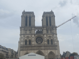 Facade of the Cathedral Notre Dame de Paris, viewed from the Parvis Notre Dame - Place Jean-Paul II square