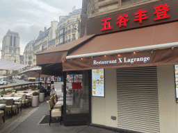 Front of the Restaurant X Lagrange at the Rue du Fouarre street, with a view on the Cathedral Notre Dame de Paris