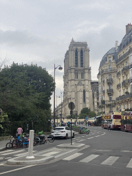 The Rue Lagrange street and the Cathedral Notre Dame de Paris