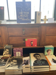 Books about Victor Hugo and Marie Curie at the shop at the southeastern side chapel of the Panthéon