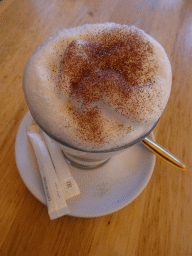 Cappuccino at the Crêperie restaurant at the Rue Soufflot street