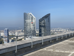 The observation deck at the top floor of the Grande Arche de la Défense building, with a view on the Tours Société Générale towers