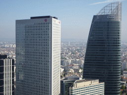 The Paris La Défense hotel and skyscrapers at the La Défense district, viewed from the observation deck at the top floor of the Grande Arche de la Défense building