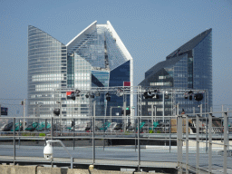 The observation deck at the top floor of the Grande Arche de la Défense building, with a view on the Tours Société Générale towers