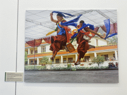 Photograph of the Sacred Dance Rehearsal at the exhibition `Hymne à la Beauté` at the top floor of the Grande Arche de la Défense building, with explanation