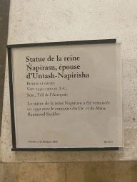 Explanation on the statue of Queen Napirasu, wife of Untash-Napirisha, at the Ground Floor of the Sully Wing of the Louvre Museum