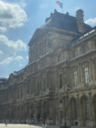 The Cour Napoleon courtyard and the Pavillon de l`Horloge pavilion at the Sully Wing of the Louvre Museum, viewed from the Ground Floor of the Denon Wing