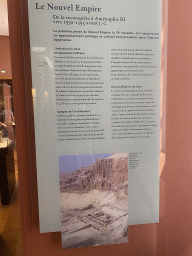 Information on the New Empire and a photograph of the Temple of King Hatchepsout at Deir el-Bahari, at the First Floor of the Sully Wing of the Louvre Museum
