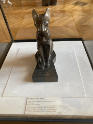 Statue of the pussy goddess Bastet at the First Floor of the Sully Wing of the Louvre Museum, with explanation